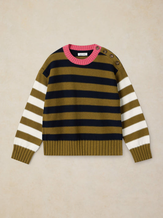 Bea Button Cotton Jumper - GREEN MULTI