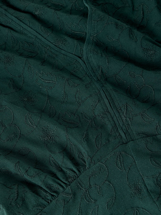 Megan Embroidered Jersey Dress - DARK GREEN
