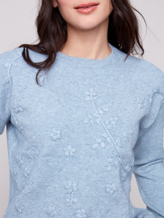 Crew Neck Sweater With Tonal Embroidery
