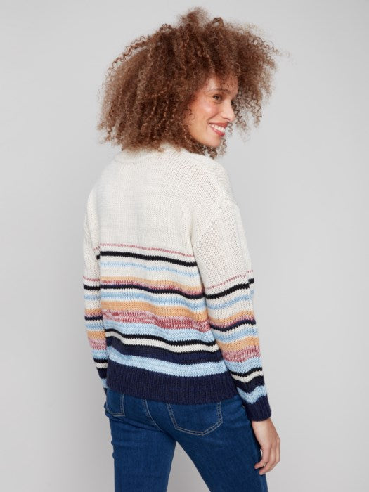 Crew Neck Sweater With Multicolour Stripes