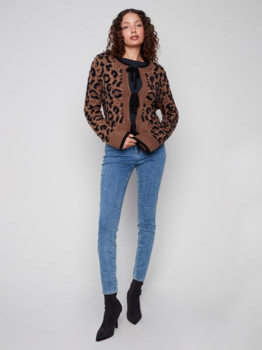 Bow Tie Jacquard Knit Cardigan