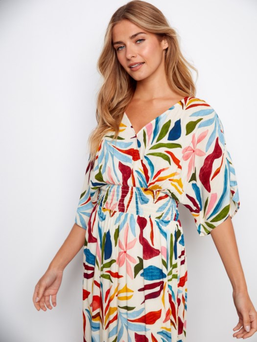 Printed Dolman Sleeve Maxi Dress