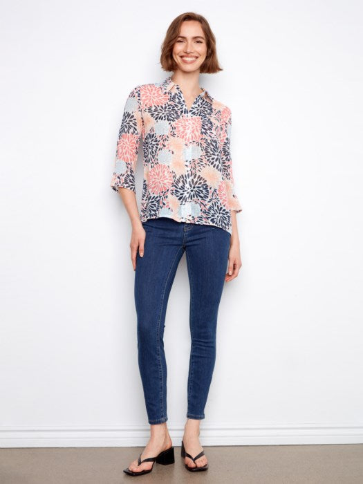 Printed Cotton Gauze Button-Up Shirt