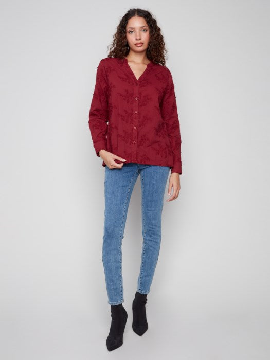 Floral Appliqué Button-Up Blouse