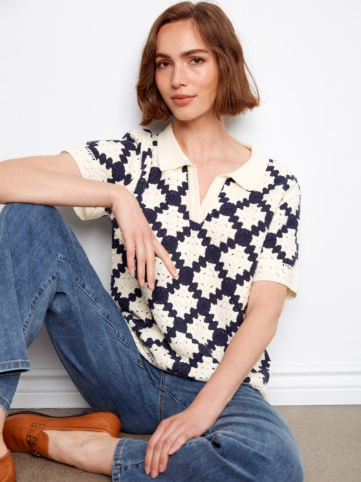 Johnny Collar Crochet Top