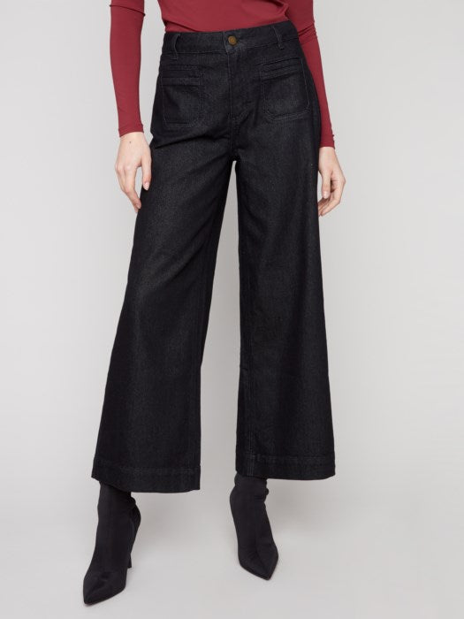 Cropped Patch Pocket Flare Lurex Denim Pants