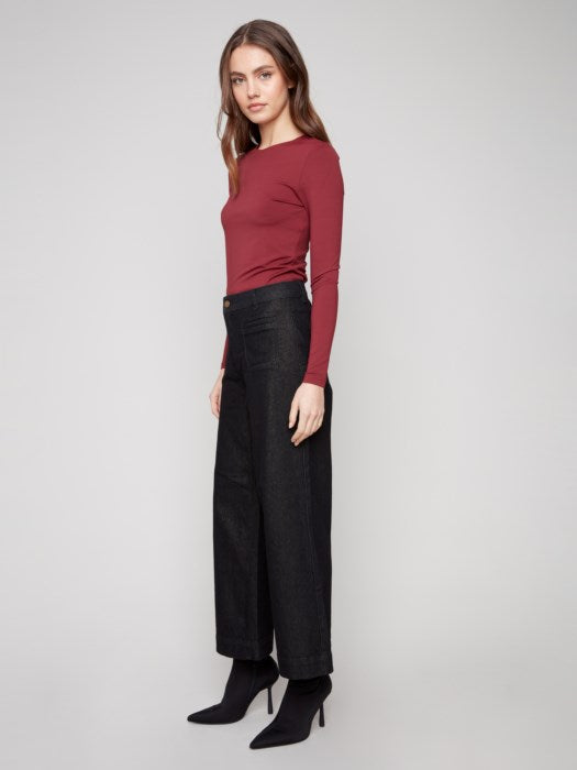 Cropped Patch Pocket Flare Lurex Denim Pants