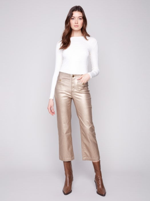 Metallic Wax Flared Pants