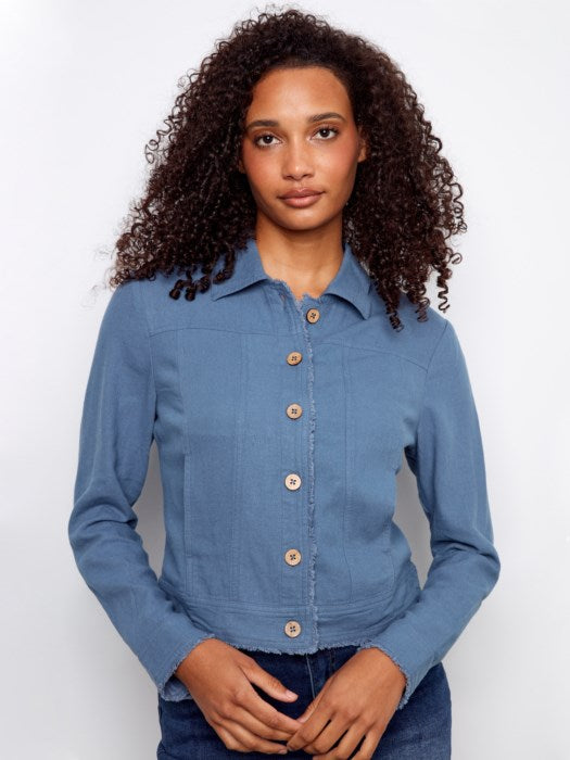 Linen Frayed Hem Jacket