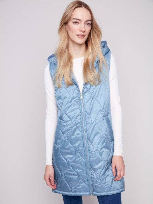 Pearlized Puffer Long Vest