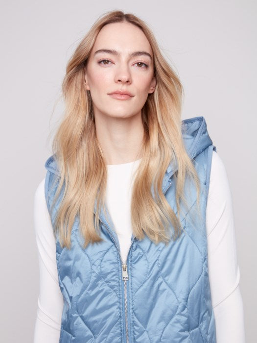 Pearlized Puffer Long Vest
