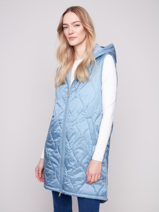 Pearlized Puffer Long Vest