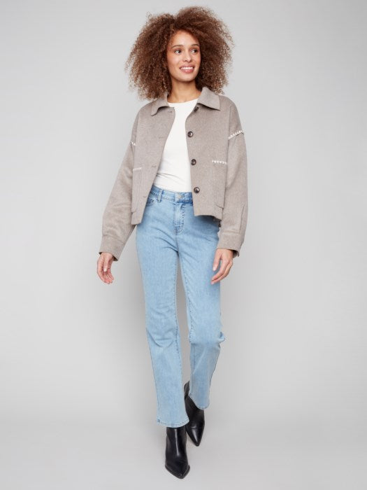 Double Face Wool Jacket With Blanket Stitch