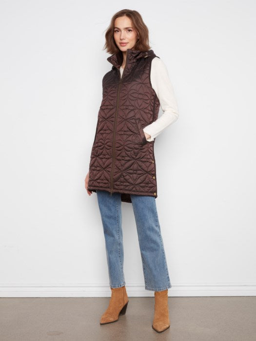 Long Hooded Puffer Vest - C6426