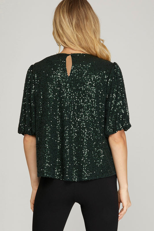 Sequin Puff Sleeve Blouse