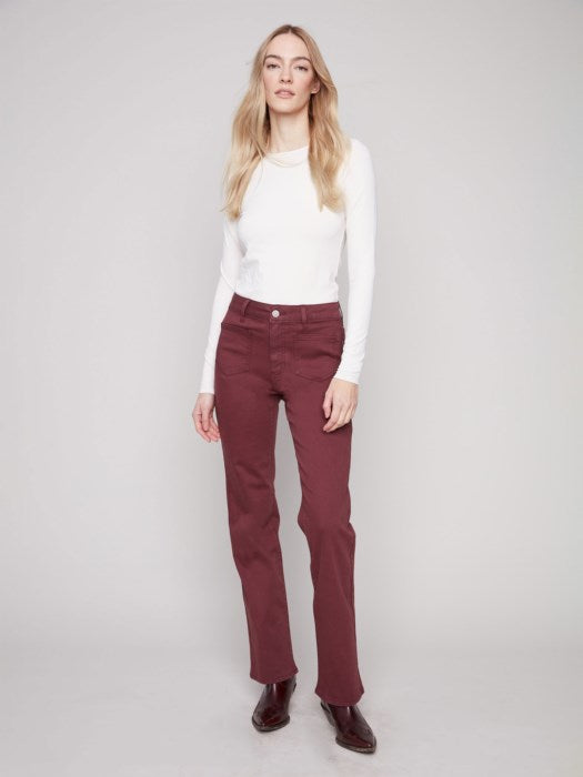 Patch Pocket Flare Twill Pants With Rivets