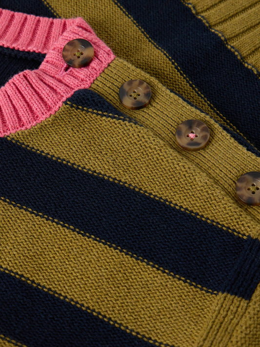Bea Button Cotton Jumper - GREEN MULTI