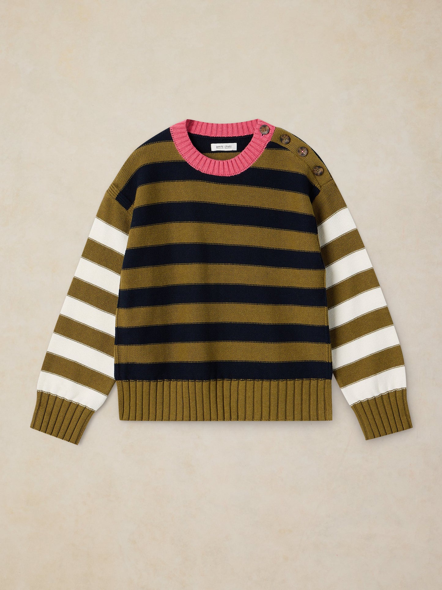 Bea Button Cotton Jumper - GREEN MULTI
