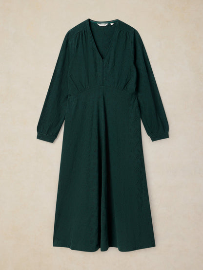 Megan Embroidered Jersey Dress - DARK GREEN