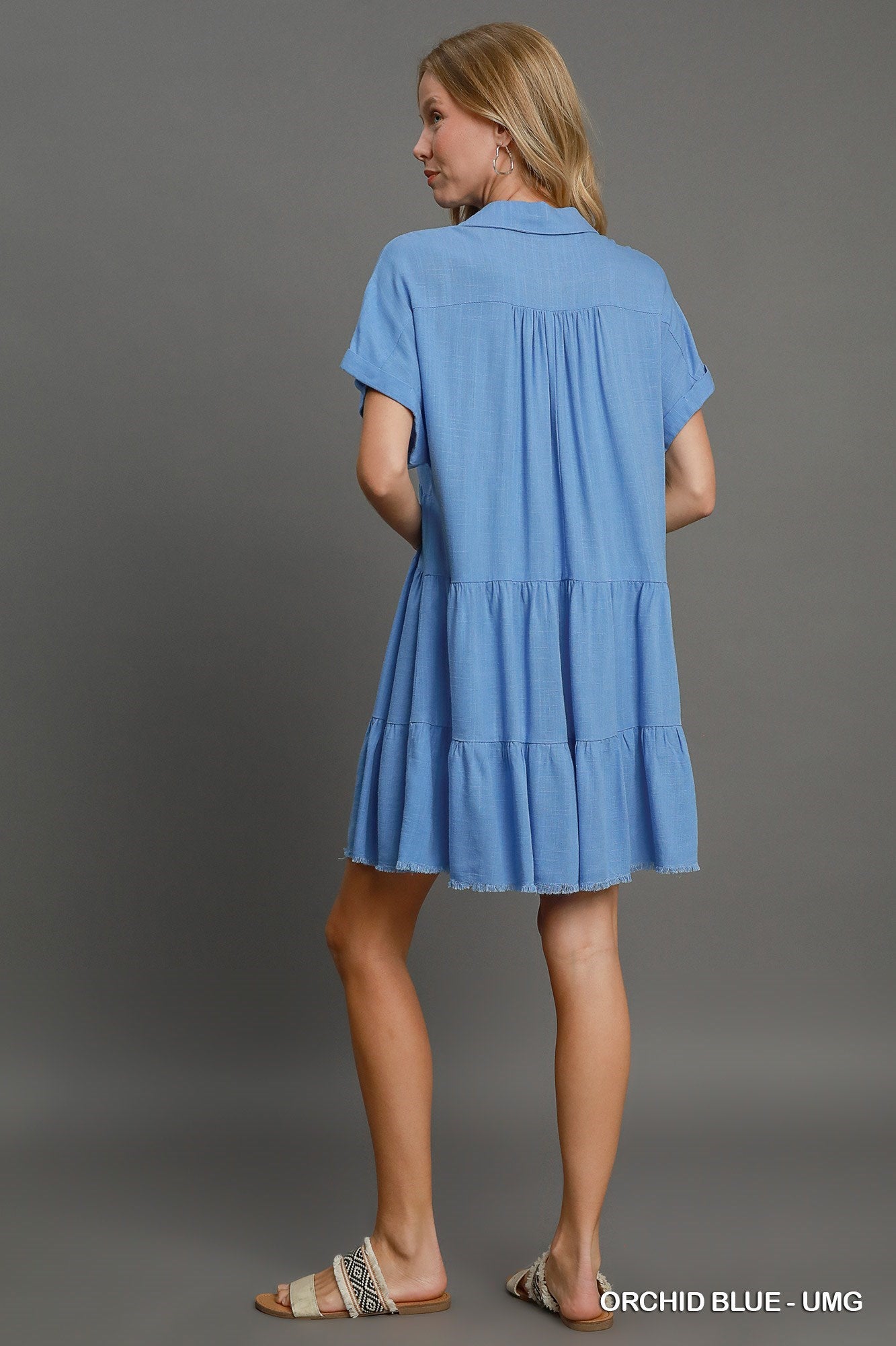 Short Sleeve Ruffle Tiered Dress - A5365