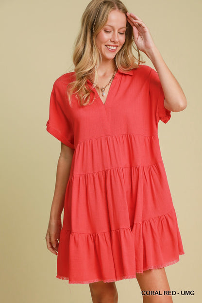 Short Sleeve Ruffle Tiered Dress - A5365