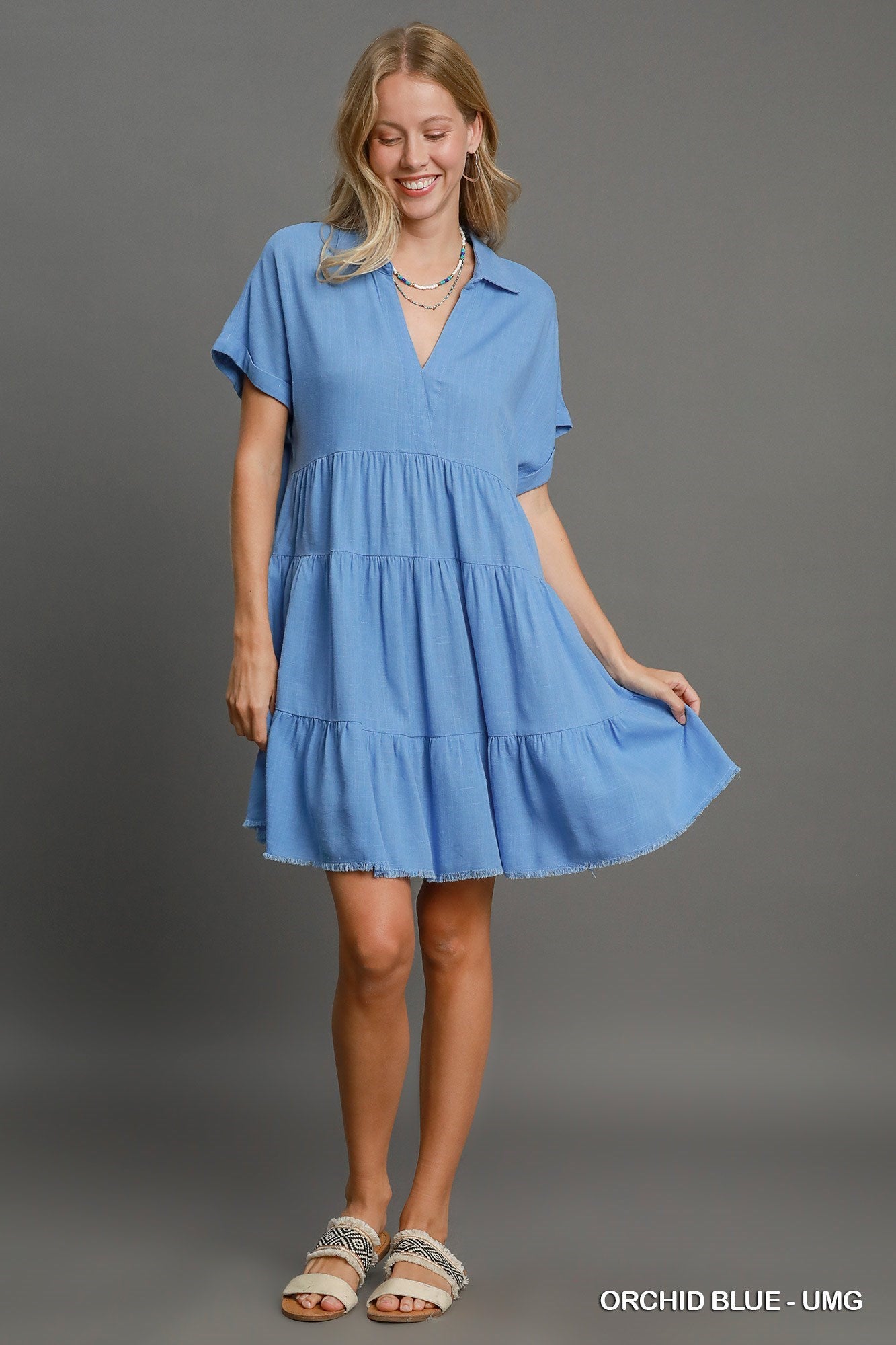 Short Sleeve Ruffle Tiered Dress - A5365