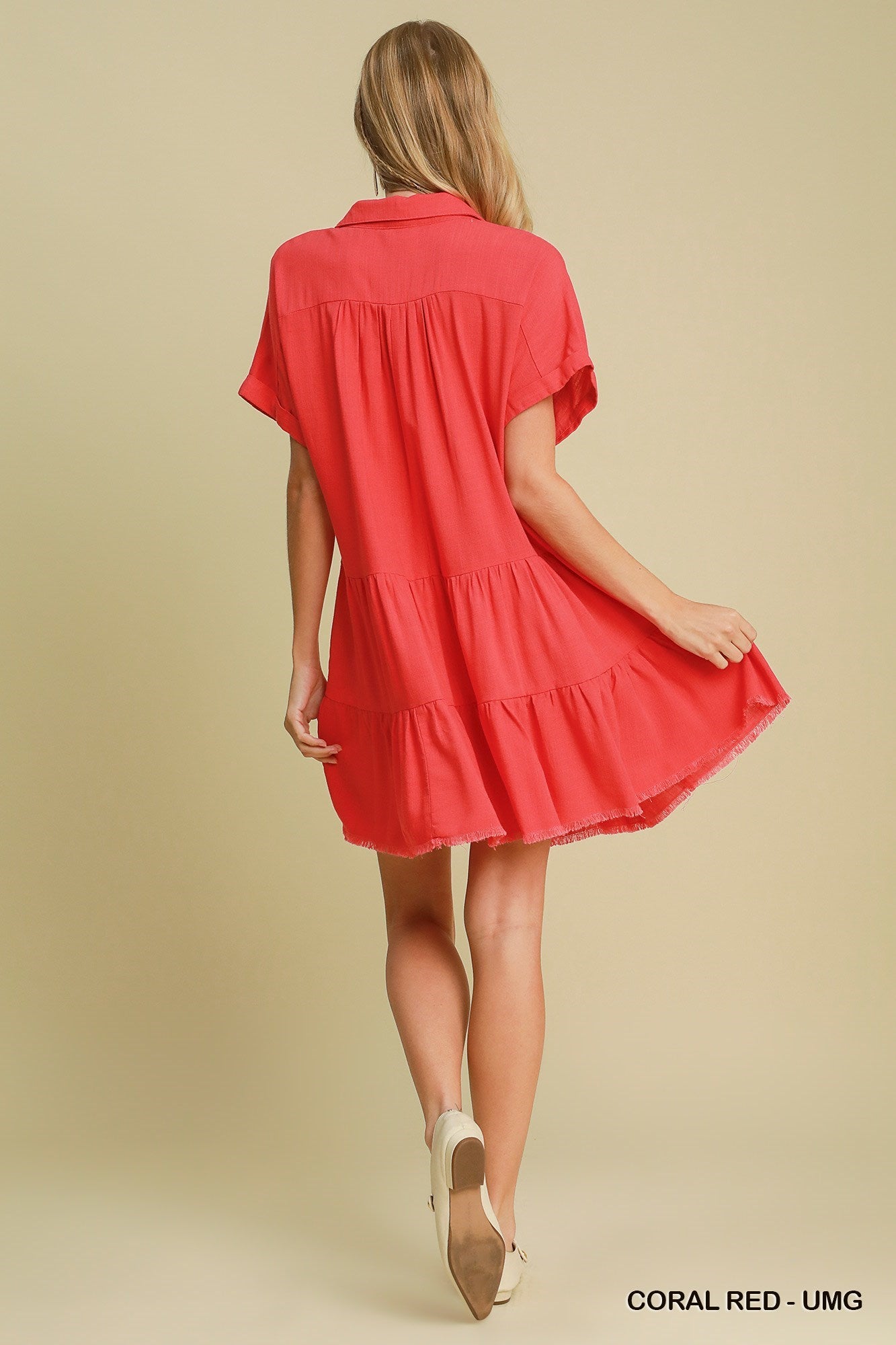 Short Sleeve Ruffle Tiered Dress - A5365