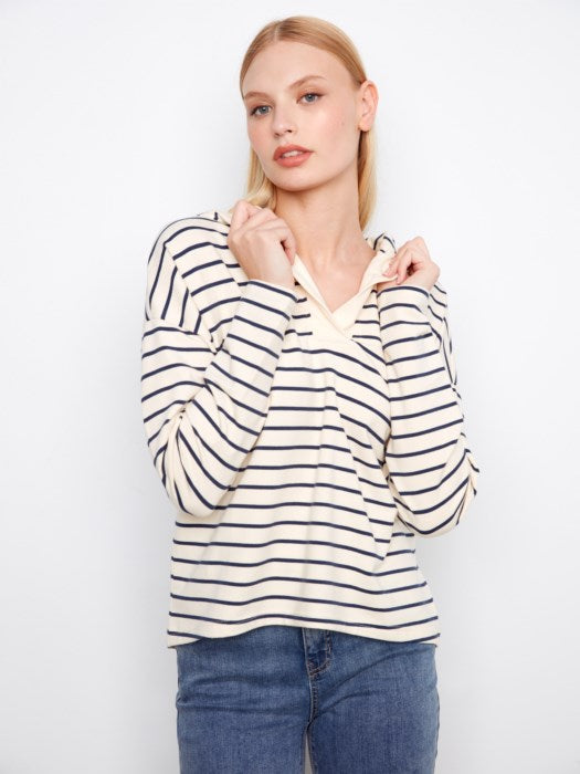 V-Neck Striped Hoodie