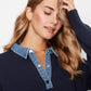 Denim Trim Polo Sweater