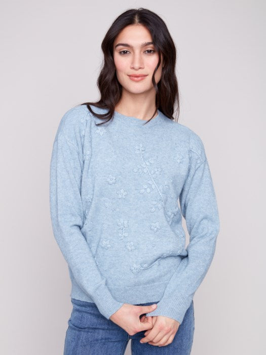Crew Neck Sweater With Tonal Embroidery