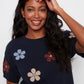 Cotton Floral Embroidered Short Sleeve Sweater