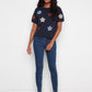 Cotton Floral Embroidered Short Sleeve Sweater