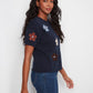 Cotton Floral Embroidered Short Sleeve Sweater