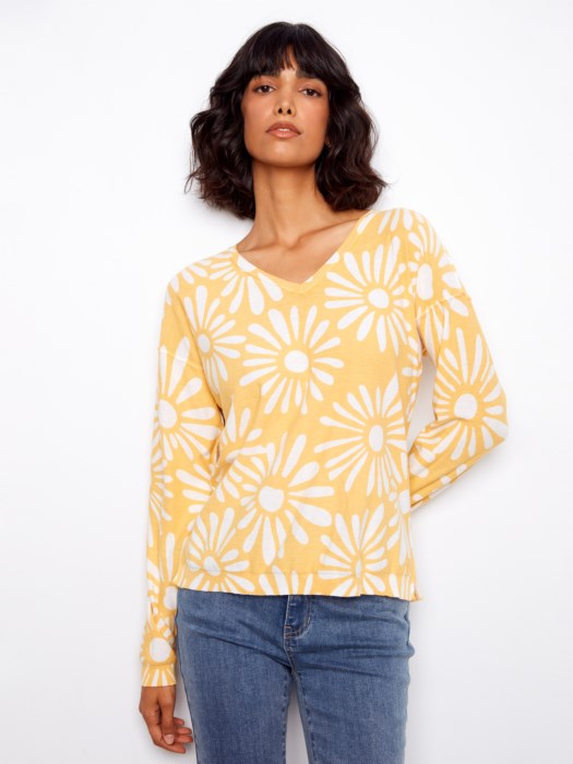 Reversible Printed V-Neck Sweater