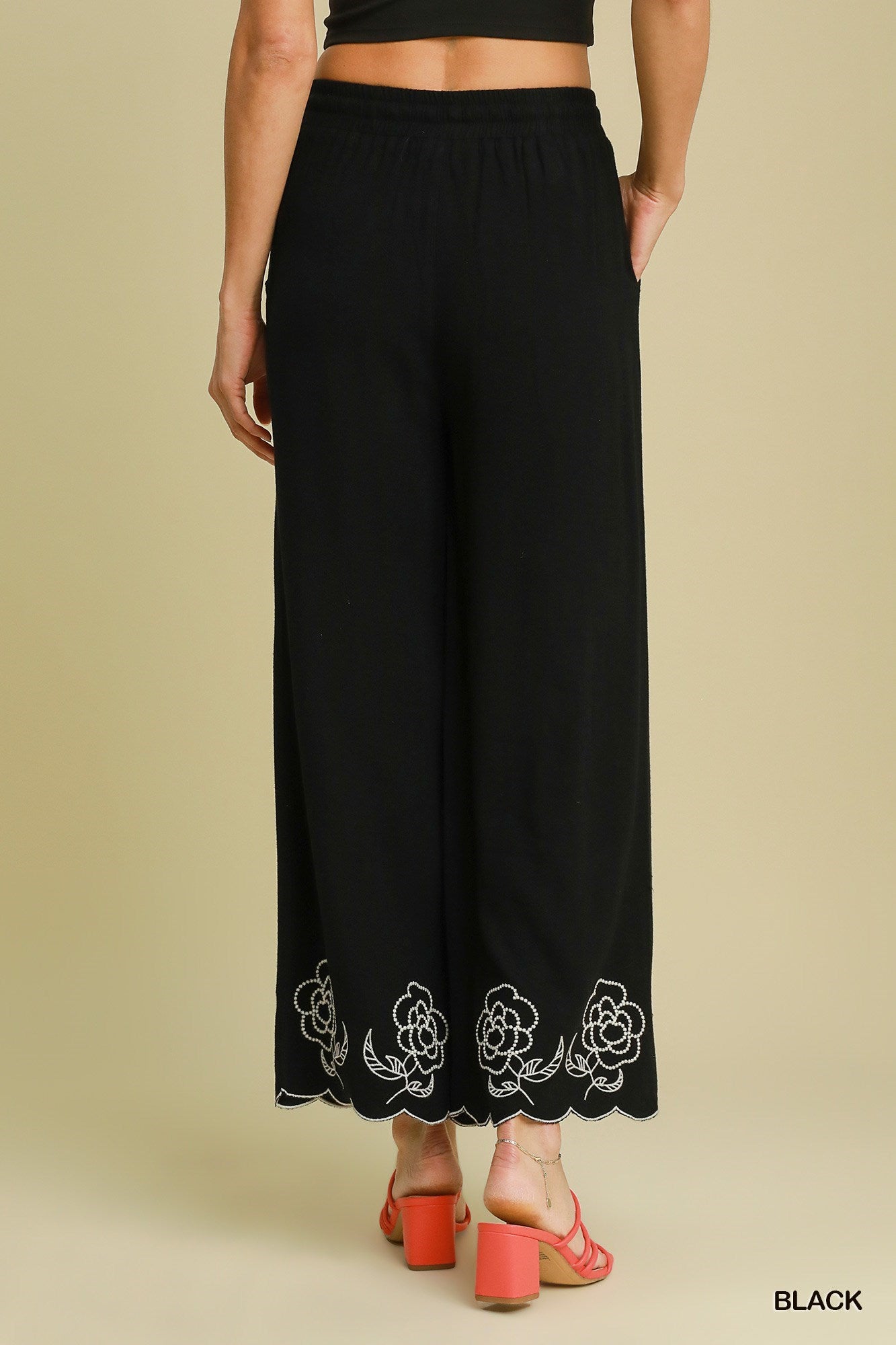 Floral Embroidered Wide Leg Pants - C4279-P