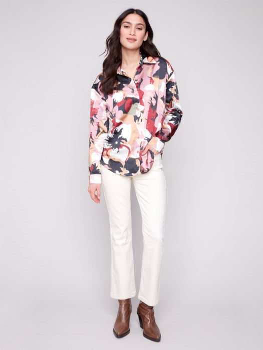 Printed Satin Button-Down Shirt