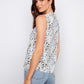 Printed Sleeveless Ruffle Neck Top