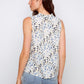 Printed Sleeveless Ruffle Neck Top