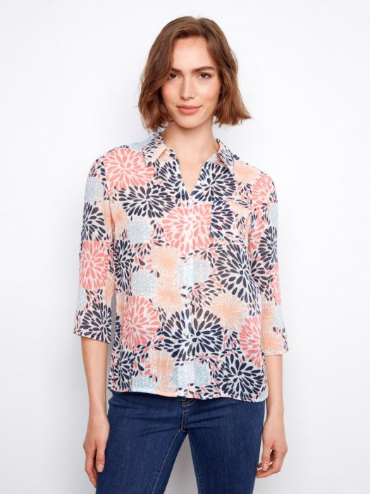Printed Cotton Gauze Button-Up Shirt