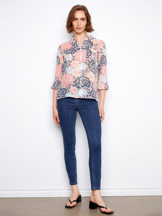 Printed Cotton Gauze Button-Up Shirt