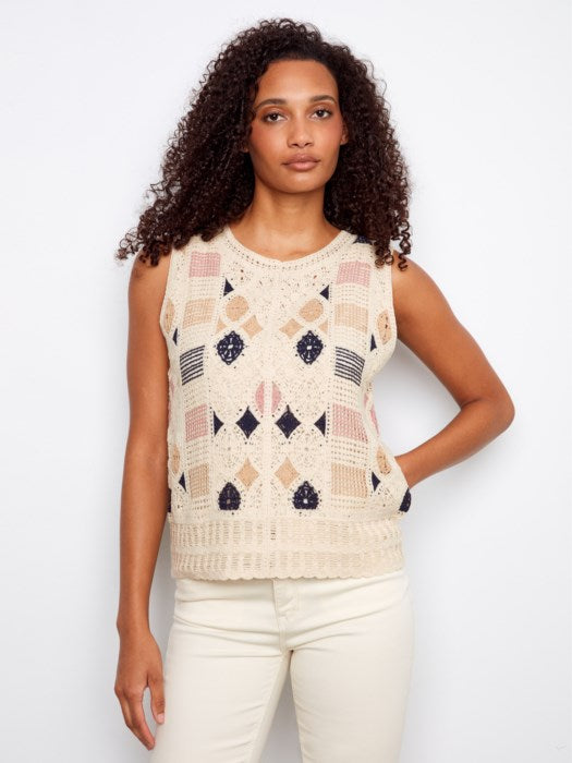 Sleeveless Geometric Pattern Crochet Top