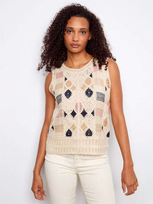 Sleeveless Geometric Pattern Crochet Top