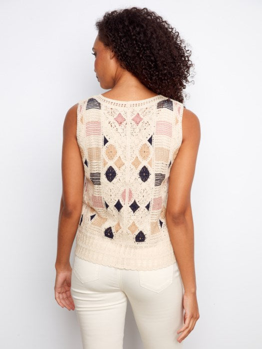 Sleeveless Geometric Pattern Crochet Top