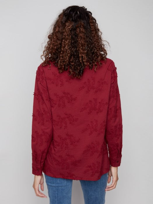 Floral Appliqué Button-Up Blouse