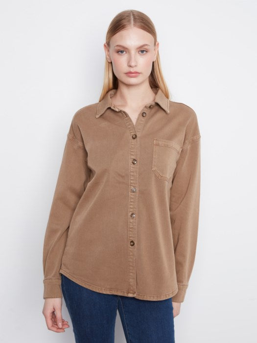 Button-Front Twill Overshirt