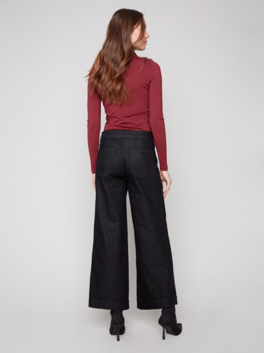 Cropped Patch Pocket Flare Lurex Denim Pants