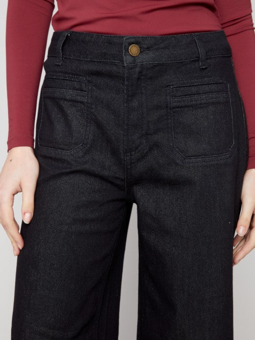 Cropped Patch Pocket Flare Lurex Denim Pants