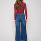 Cropped Patch Pocket Flare Stretch Denim Pants