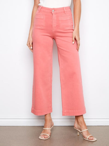 Cropped Patch Pocket Flare Twill Pants - SORBET