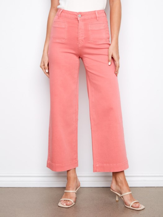 Cropped Patch Pocket Flare Twill Pants - SORBET